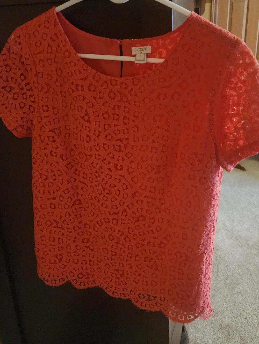 J. Crew Coral Lace Short-Sleeve Blouse